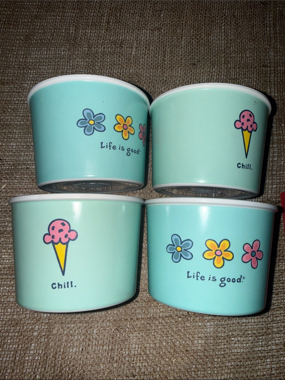 Set of 4 Mint Green Plastic Ice Cream Cups